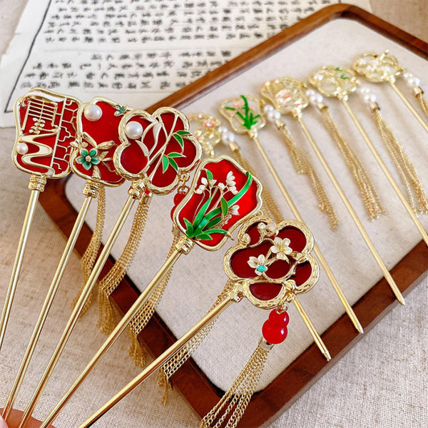 Retro Vintage Flower Tassel Rabbit Flower Wood Hair Pins