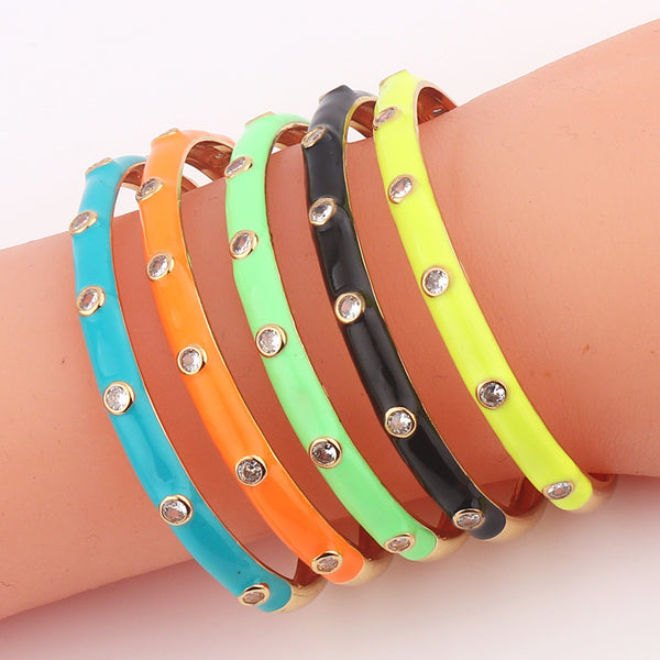 Women Geometric Metal U-Shape Copper Oil Dripping Bangles