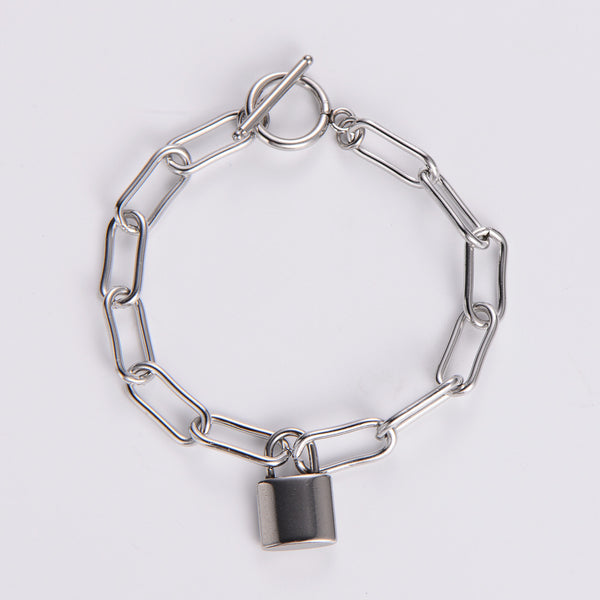 Fashion Unisex Lock Geometric Stainless Steel Bracelets