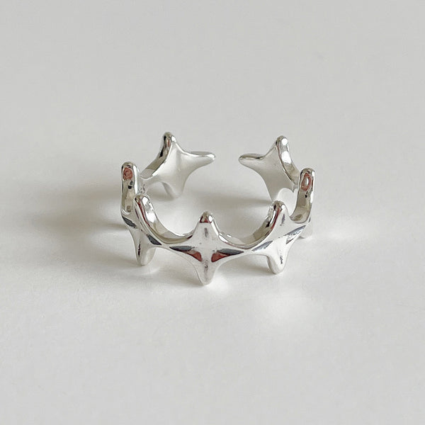 925 Sterling Silver Women Natural Star Heart Silver Silver Plating Rings