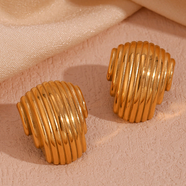 Fashion Stripe Geometric Stainless Steel 18K Gold Plated Stud Earrings