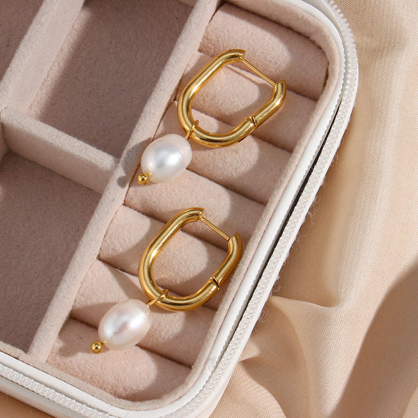 Fashion Pearl Geometric Stainless Steel 18K Gold Plated Earrings