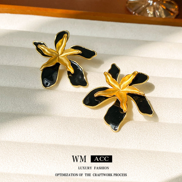 Mid-century Modern Flower Flower Alloy Oil Dripping Earrings