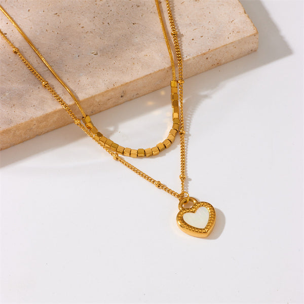 Fashion Heart Chain Titanium Steel Electroplating Necklaces