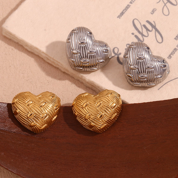 Fashion Heart Stainless Steel 18K Gold Plated Stud Earrings