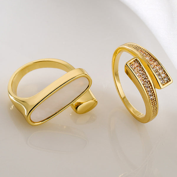 Women Irregular Geometric Copper Inlay Rings