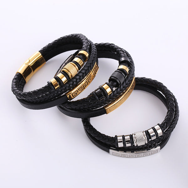 Retro Men Vintage Metal Leather Electroplating String Bracelets