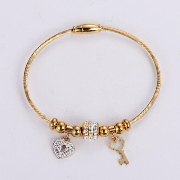 Elegant Key Stainless Steel Diamond Inlay Bangles