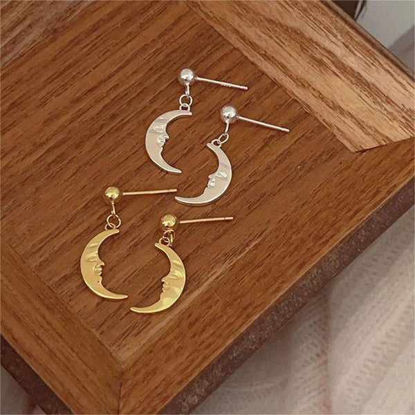 925 Sterling Silver Korean Moon Droplet Silver Pearl Inlay Stud Earrings