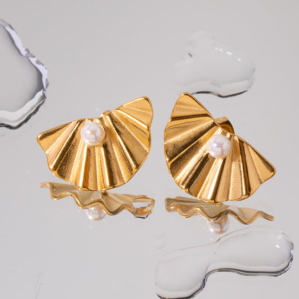 IG Style Pearl Geometric Stainless Steel 18K Gold Plated Earrings