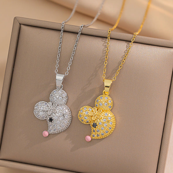 Cartoon Geometric Titanium Steel Diamond Inlay Necklaces