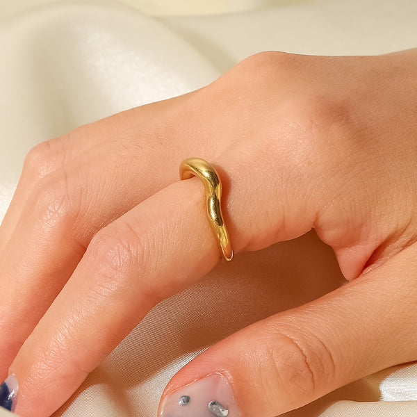 Women IG Style Asymmetrical Geometric Stainless Steel 18K Gold Plated Rings