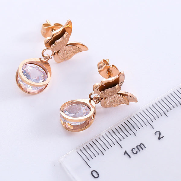 Natural Butterfly Geometric U-Shape Stainless Steel Electroplating Stud Earrings