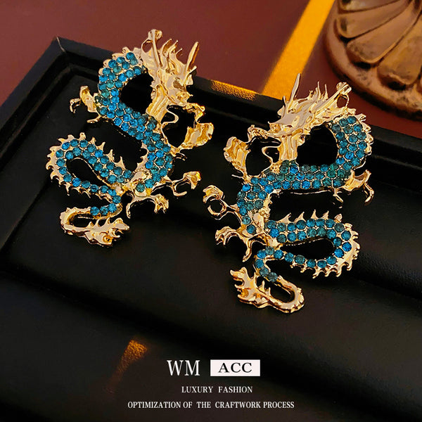 Fashion Dragon Chinese Zodiac Animal Zircon Electroplating Earrings