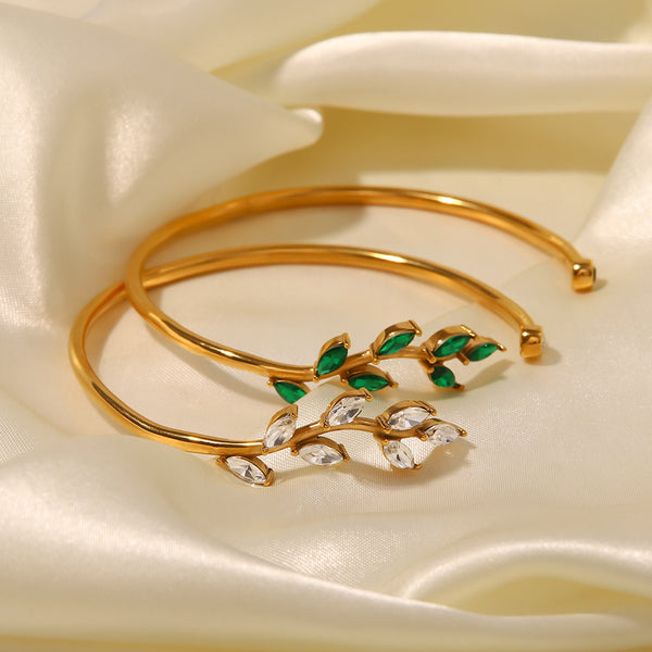 Women IG Style Leaf Geometric Stainless Steel 18K Gold Plated Bracelets