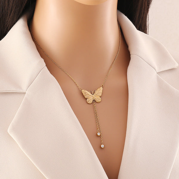 Fashion Butterfly Animal Chinese Zodiac Stainless Steel Electroplating Necklaces