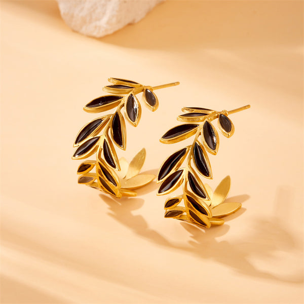 Women Plant Leaf Stainless Steel Electroplating Jewelry Sets