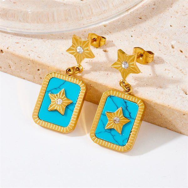 Fashion Square Pentagram Titanium Steel Electroplating Earrings