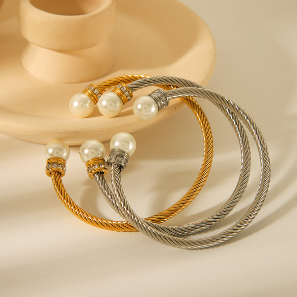 IG Style Pearl Stainless Steel Electroplating Bangles