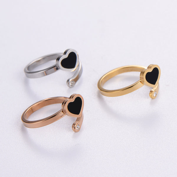 Moderate Luxury Stripe Circle Round Heart Stainless Steel Electroplating Rings