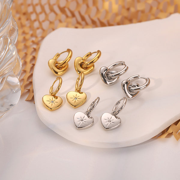 IG Style Heart Heart Geometric Stainless Steel Electroplating Earrings