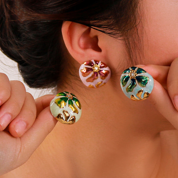 IG Style Asymmetrical Oil Dripping Flower Geometric Stainless Steel Electroplating Earrings