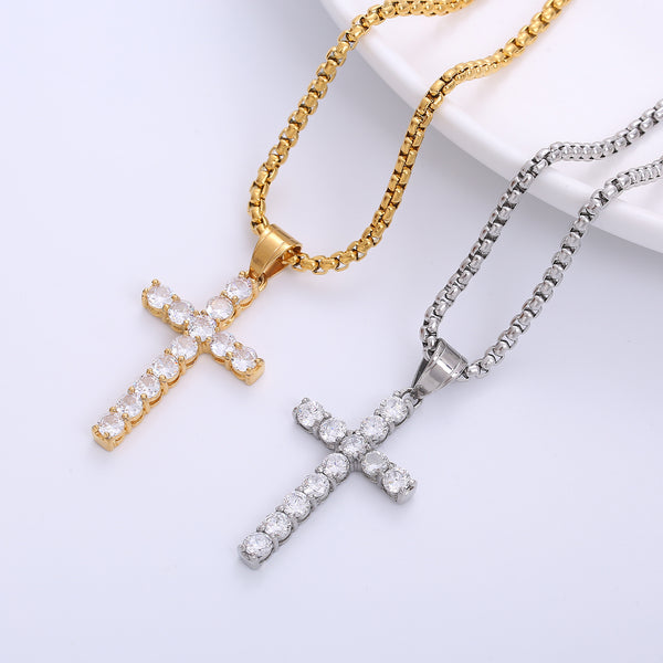 Unisex Minimalist Cross Zircon Cross Titanium Steel Diamond Inlay Pendants