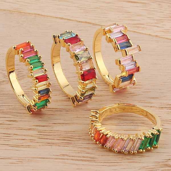 Women Geometric Metal Rainbow Geometric Gold Plating Rings