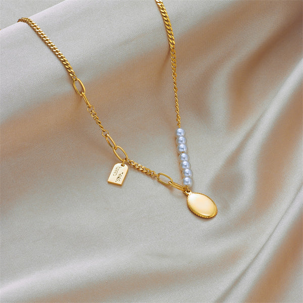 Pearl Geometric Titanium Steel Electroplating Necklaces