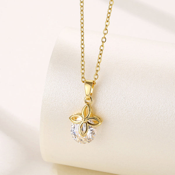 Women Minimalist Geometric Metal Four-leaf Clover Stainless Steel Electroplating Necklaces