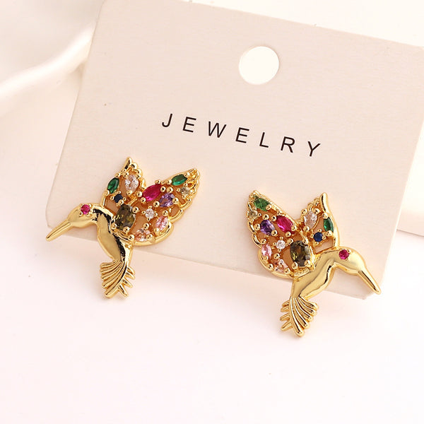 Moderate Luxury Women Bird Chinese Zodiac Animal Copper Diamond Inlay Earrings