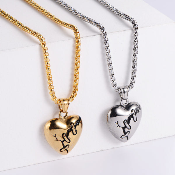 Retro Men Vintage Metal Retro Chain Vintage Heart Metal Pendants