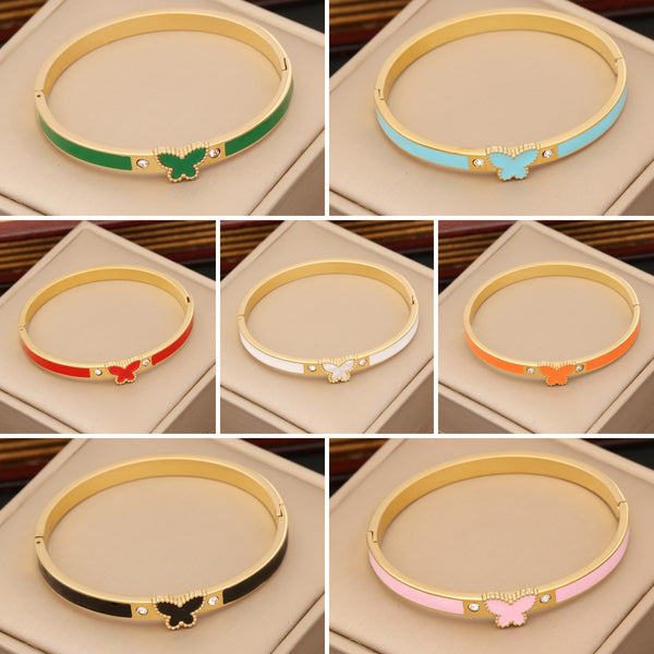 Fashion Butterfly Stainless Steel Oil Dripping Bangles