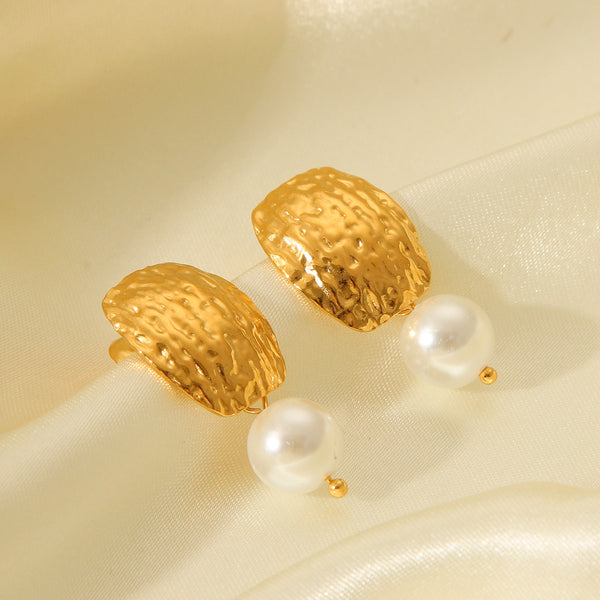 IG Style Pearl Geometric Stainless Steel Electroplating Earrings