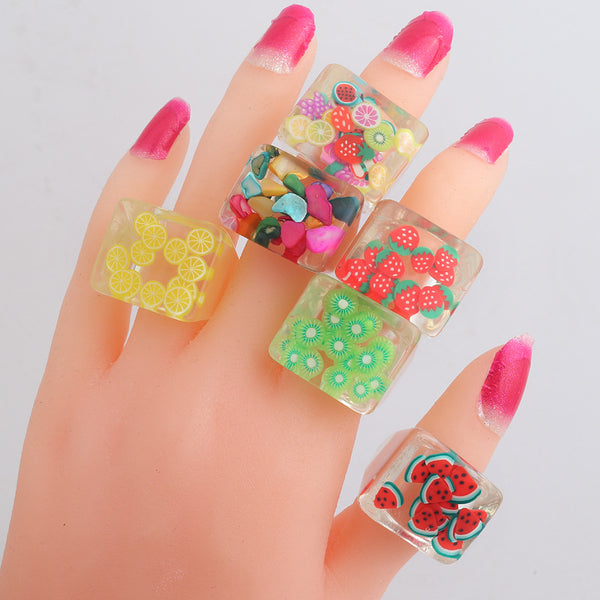 Cartoon Women Flower Fruit Plastic Rings