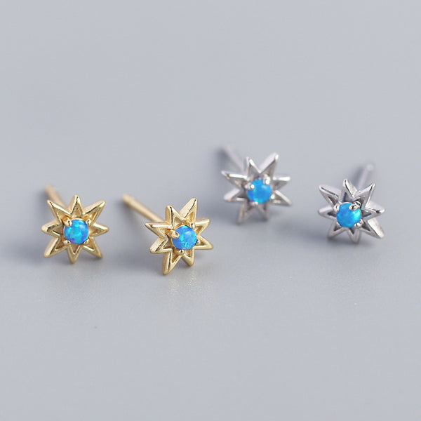 925 Sterling Silver Cute & Edgy Octagram Star Silver Gem Inlay Stud Earrings