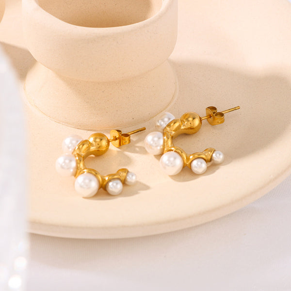 IG Style Pearl Droplet Stainless Steel Electroplating Earrings