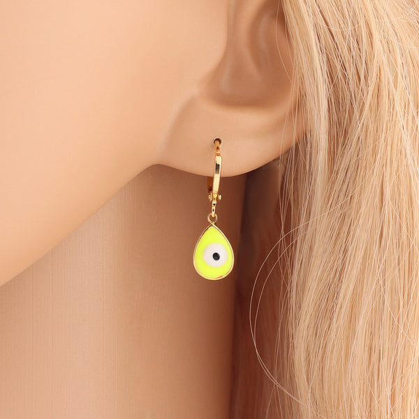 Japanese / Korean IG Style Women Minimalist Natural Metal Mixed Color Eye Droplet Resin Oil Dripping Drop Earrings