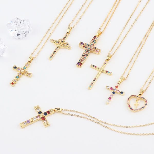 Minimalist Women Diamond Metal Cross Cross Copper Pendants