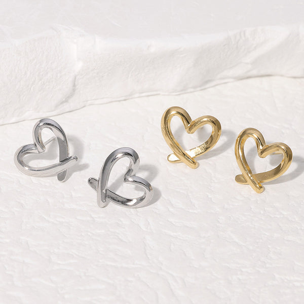 Minimalist Heart Stainless Steel Electroplating Stud Earrings