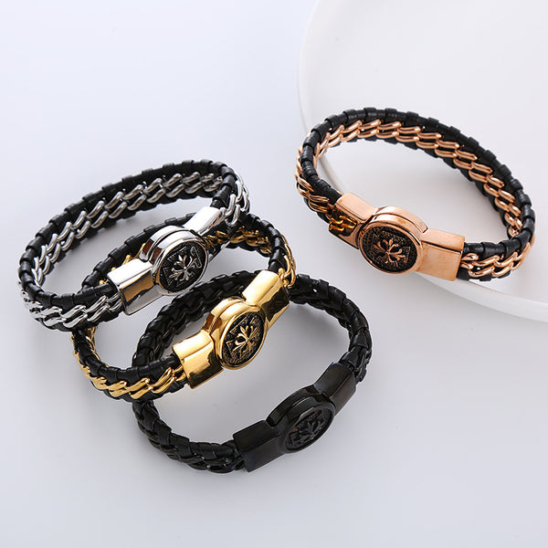 Men Mixed Color Leather Electroplating String Bracelets