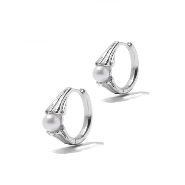 925 Sterling Silver Korean Geometric Silver Pearl Inlay Stud Earrings