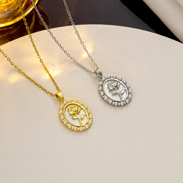 Korean Circle Geometric Titanium Steel 18K Gold Plated Necklaces