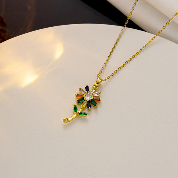 Korean Sunflower Flower Titanium Steel 18K Gold Plated Necklaces