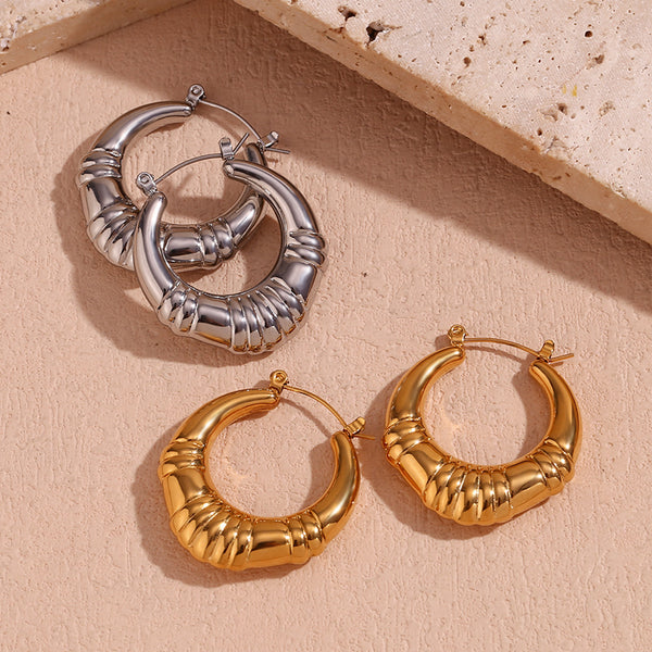 Fashion Circle Geometric Stainless Steel 18K Gold Plated Earrings