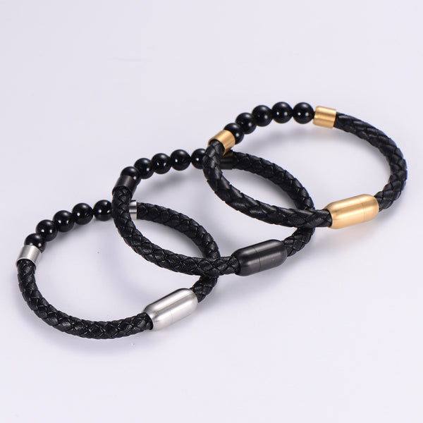 Unisex Minimalist Metal Leather Bangles