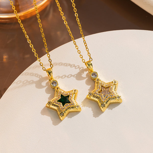 Moderate Luxury Pentagram Titanium Steel 18K Gold Plated Necklaces