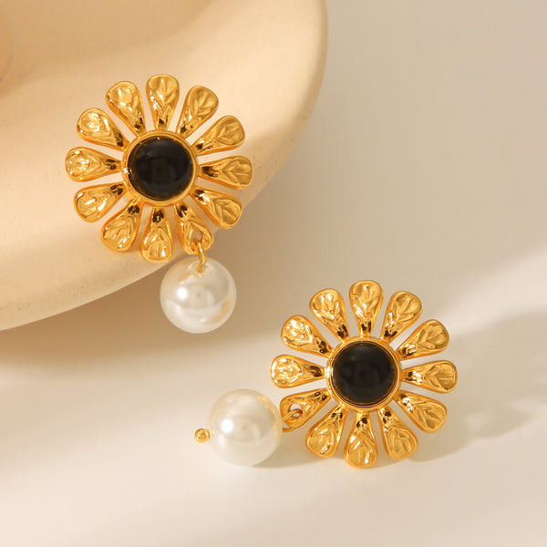 IG Style Pearl Flower Geometric Stainless Steel Electroplating Earrings