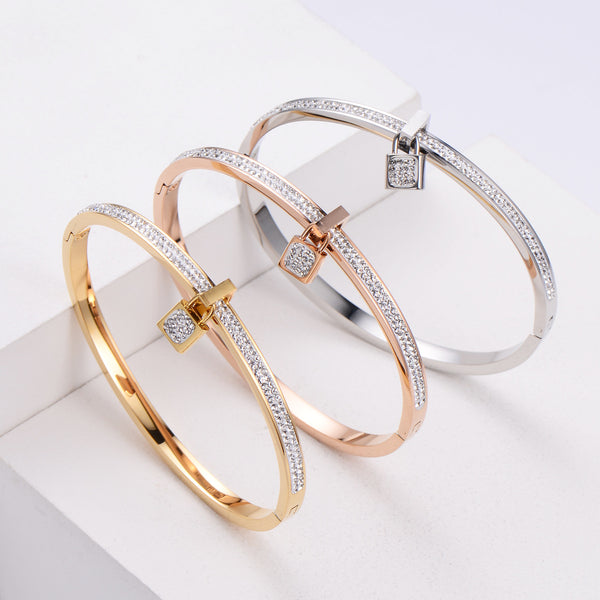 Women Korean Metal Diamond U-Shape Titanium Steel Electroplating Bangles