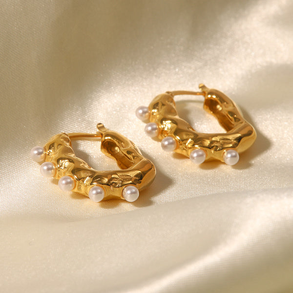 IG Style Pearl Geometric Stainless Steel 18K Gold Plated Earrings